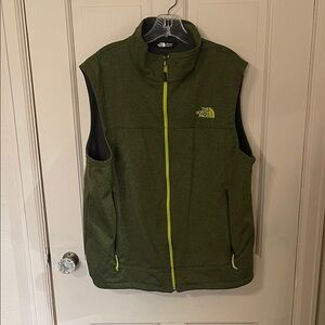The North Face Olive Green Fleece Vest with Lime Accents
